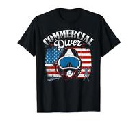 Commercial Diver American Flag Deep Sea Diving Diving Value Graphic T-Shirt, Men, Black, S