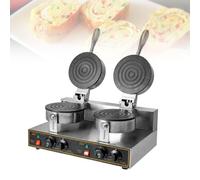 Commercial Double Head Egg Roll Machine, 1750W Stainless Steel Pancake Maker with 50-300℃ Temp Control & Timer, for Snack Bar Restaurant Family Roadside Stall