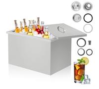 Commercial Drop in Ice Chest Cooler - 20×14×13 Inch Stainless Steel Ice Cooler, Commercial Ice Bin with Cover, Outdoor Kitchen Ice Bar for Cold Wine/Beer/BBQ/Picnic/Party