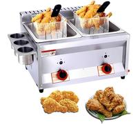 Commercial Dual Tank Countertop LPG Gas Deep Fryer with Stainless Steel Lid & 2 Baskets for Efficient Cooking in Home Kitchen and Restaurant