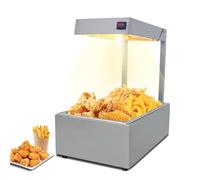 Commercial Electric Chip Scuttle & Dump Station, 300W Chip Warmer with Stainless Steel Draining Pan & Overhead Heat Lamp, 220V UK Plug, Open-Top Food Holding Station for Takeaways, Buffets & Catering
