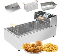 Commercial Electric Deep Fryer, Stainless Steel Countertop with Adjustable Temperature Control for Chips, French Fries, Donuts and More