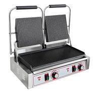 Commercial Electric Double-Sided Twin Contact Grill Panini Maker - 3.6kW | Stainless Steel Ribbed Plates