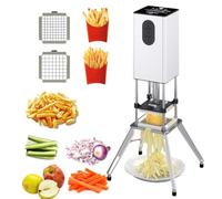 Commercial Electric French Fries Cutter, Automatic Vegetable and Fruit Strip Machine with 2 Blades for Sweet Potato and Cucumber