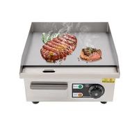 Commercial Electric Griddle 2000W UK 14 Inch Cooking Surface, 8mm Thick Plate Temperature Control 122-572°F, Non Stick Oil Storage Box Catering Kitchen Heavy Duty