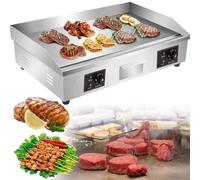 Commercial Electric Griddle Stainless Steel, 28 Inch Hot Plate With Double Temp Control & Drip Tray, Nonstick Countertop BBQ Grill For Home Restaurant Kitchen Cooking