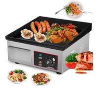 Commercial Electric Griddle - Stainless Steel with Enamel Non-Stick Surface | Adjustable Temp 50-300℃ | 1500W | Teppanyaki & BBQ Grill | Countertop Restaurant-Quality