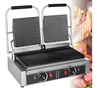 Commercial Electric Panini Press Grill,Professional Sandwich Maker with Grooved Contact Grill,Burger Toaster,Ribbed Contact Grill,Knob Temperature Control (50~300°C) + 1~5 Minute Timer FY813