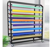 Commercial Fabric Roll Storage Rack With Adjustable Hanging Rod, Movable Heavy Duty Steel Organizer Holder With Wheels For Vinyl Spool/Leather Roll/Window Film/Wallpaper Displays(18 rods,175cm)