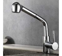 Commercial Farmhouse Kitchen Sink Faucet, Brass Black Pull-Out Spray Mixer Tap, Round Head Button Switch, Hot & Cold Water, Chrome Finish, 3/8" Hose Size