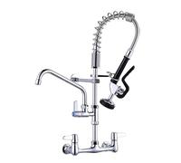 Commercial Faucet Wall Mount 25" Height 8" Adjustable Center 10" Swing Spout, TEKXDD Commercial Pre-Rinse Spray Tap Polished Chrome for 1/2/3 Compartment Sink