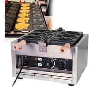 Commercial Fish Waffle Machine, Taiyaki Fish-Shaped Waffle Iron, Nonstick Coating, 180° Flip Stainless Steel, for Cafes, Food Stores, Restaurants, 3pcs