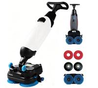 Commercial Floor Scrubber Machine, 104Ah Battery Powered Walk-Behind Cleaner, 430mm Dual-Brush 500W High Power Scrubber for Concrete & Tile, 1200m²/h Efficiency(White)