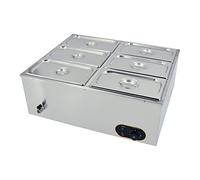 Commercial Food Warmer,Stainless Steel Bain Marie Buffet Warmer 1500W,Temperature Range 30-85 °C,GN 1/3 x6 Pans with Lids,Drain Tap