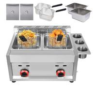 Commercial Gas Deep Dyqyym Countertop Stainless Steel Dual Tank Kitchen Frying Machine w/Removable Baskets & Lid, Double Dyqyym for French Fries Turkey Donuts Home Kitchen Restaurant