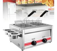 Commercial Gas Deep Fryer, 20L Large Capacity Countertop Dual Tank with 2 Baskets & Lids for Chips, Donuts, Fish, Snacks, LPG/Natural Gas Compatible