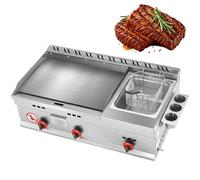 Commercial Gas Griddle Stainless Steel Flat Top Grill with Deep Fryer, Teppanyaki Pan with Adjustable Temperature for Restaurant Catering Snack Bar