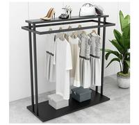 Commercial Grade Floor-Standing Garment Rack with Double Hanging Rods and Shelves, Ideal for Boutiques and Laundry Rooms