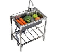 Commercial Grade Freestanding Kitchen Sink with Stand, 304 Stainless Steel Utility Sink for Kitchen Garage Laundry Outdoor BBQ