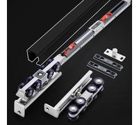Commercial Grade Heavy Duty Barn Door Hardware Kit - 100kg Max Load 3mm Thick Aluminum Sliding Track System, Smooth Pocket Door Rail with 8-Wheel Hangers for Garage, Gym (1.3m/4.3ft,Black)