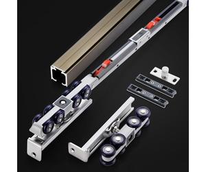 Commercial Grade Heavy Duty Barn Door Hardware Kit - 100kg Max Load 3mm Thick Aluminum Sliding Track System, Smooth Pocket Door Rail with 8-Wheel Hangers for Garage, Gym (4.5m/14.8ft,Champagne)