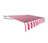 Commercial Grade Red & White 8.2x9.8 ft Manual Retractable Awning - Durable WaterResistant Polyester Canopy with Crank Handle for Deck Balcony & Patio