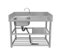 Commercial Grade Stainless Steel Kitchen Sink Single Bowl 304 Stainless Steel with Faucet Storage Shelves & Drainer Unit Ideal for Outdoor/Indoor Restaurants Food Trucks & Catering
