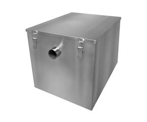 Commercial Grease Trap 96L Under Sink Interceptor 9KG Stainless Steel Waste Fat Oil Water Separator Filter Restaurant Kitchen Takeaway Hotel Cafe 50mm Inlet Outlet Compact 39cm H x 39cm W x 39cm D Sil