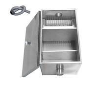 Commercial Grease Trap Stainless Steel Interceptor with Filter Basket | 35x25x25cm stainless steel body with removable filter basket and threaded drain outlet.