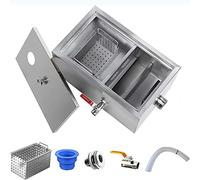 Commercial Grease Trap, Waste Oil-Water Separator Under Sink Grease Trap, Stainless Steel Grease Trap Interceptor with Removable Baffles, Ideal for treating sewage.,45x25x23cm