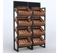 Commercial/Home 4-Tier Adjustable Fruit Rack, Large Capacity Vegetable Basket Storage Shelf, Double-Row Supermarket Snack Shelf Display Stand(Brown)