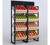 Commercial/Home 4-Tier Adjustable Fruit Rack, Large Capacity Vegetable Basket Storage Shelf, Double-Row Supermarket Snack Shelf Display Stand(Beige)