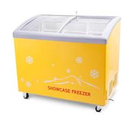 Commercial Ice Cream Freezer, 201L Yellow Chest Freezer with Sliding Glass Lid for Shop & Convenience Store - Compact Freestanding Design, 3 Removable Baskets, Adjustable Thermostat & Lockable Casters