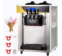 Commercial Ice Cream Maker 22-30L/H Soft Serve Machine 2X6L Hopper Frozen Yogurt Restaurant Snack Bar Silver, 62.0 * 62.0 * 102.0, 1Xbv003097