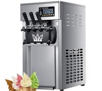 Commercial Ice Cream Maker Machine, 1200W Countertop Serve Machine with 3 Flavors, LED Digital Display, Material Shortage Alarm for Snack Bars and Restaurants
