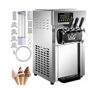 Commercial Ice Cream Maker Machine with Two 3L Hoppers, 1200W Soft Serve Machine for Restaurants, Snack Bars, and Supermarkets - 5 Gallon per Hour Production