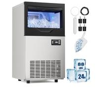 Commercial Ice Maker Machine, 88 Lbs/24 H Stainless Steel Under Counter Ice Machine, 22 Lbs Storage, Produces 36 Ice Cubes in 10-15 Minutes, Dual Water Inlet Modes