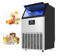 Commercial Ice Maker Machine, Under Counter Ice Machine with 2 Way Water Inlet, 15kg Ice Storage, Stainless Steel Freestanding, Self Cleaning Ice Makers for Home/Bar/Restaurant/Outdoor,80KG/24H