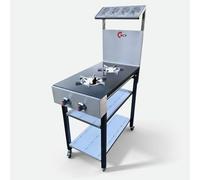Commercial Indian Range Cooker | 2 Burner Gas Range | Front & Rear Cast Iron Burners | Adjustable Spice Rack & Heavy-Duty Frame | 17.5kW Catering Stove