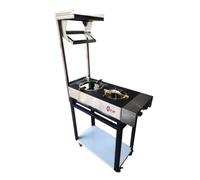 Commercial Indian Range Cooker | 2 Burner Gas Range | Front & Rear Cast Iron Burners | Adjustable Spice Rack & Heavy-Duty Frame | 17.5kW Catering Stove (L.P.G (Bottle Gas))
