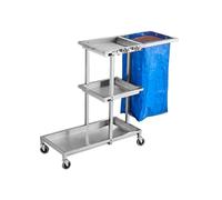Commercial Janitorial Cleaning Cart, 3-Shelf Janitorial Cart, Stainless Steel Housekeeping cart on Wheels with Vinyl Bag