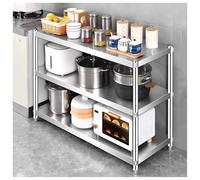 Commercial Kitchen Island, 3-Tier Stainless Steel Work Table, Multi-Functional Prep Table for Restaurants, Vegetable Chopping Station, Open Storage Rack, Durable Metal Table for Outdoor Kitc