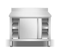 Commercial Kitchen Island - Stainless Steel Prep Table with Sliding Door & Backrest, Multifunctional Workbench, Large Storage Cabinet, Ideal for Restaurants & Chefs