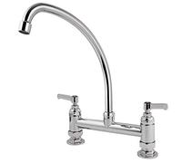 Commercial Kitchen Mixer Tap Double Wheel Handle with Swivel Spout Sink Tap, 2 Hole 8 Inch Center Deck Mounted, Brass Constructed Polished Chrome (8inch arc spout)