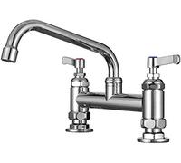 Commercial Kitchen Mixer Tap Double Wheel Handle with Swivel Spout Sink Tap, 2 Hole 8 Inch Center Deck Mounted, Brass Constructed Polished Chrome (8inch spout)