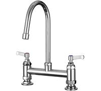 Commercial Kitchen Mixer Tap Double Wheel Handle with Swivel Spout Sink Tap, 2 Hole 8 Inch Center Deck Mounted, Brass Constructed Polished Chrome (6inch spout)