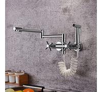Commercial Kitchen Pot Filler Faucet Wall-Mounted Brass Sink Tap with 360° Swivel Double Joint Swing Arm Chrome Finish Dual Cross Handle Sprayer for Cooking