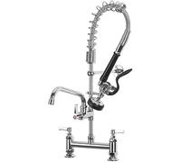 Commercial Kitchen Pre-Rinse Spray Tap POUGEO Pedestal Mini High Pressure Spring Sink Deck Mixer Faucet Chrome Plated (6inch Center)