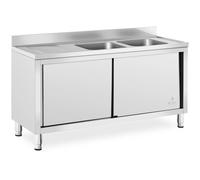 Commercial Kitchen Silver Sink 2 Basins Royal Catering Stainless Steel 160 x 60 cm - Commercial Sinks by Silver