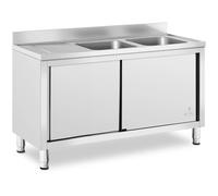 Commercial Kitchen Sink 2 Basins Royal Catering Stainless Steel 140 x 70 cm - Commercial Sinks by Silver